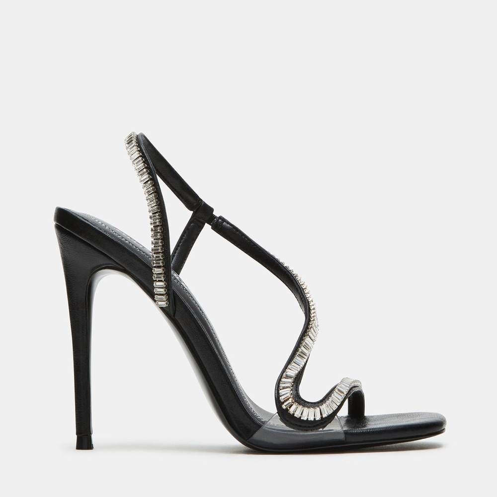 Black Stiletto Heels with Rhinestone Straps